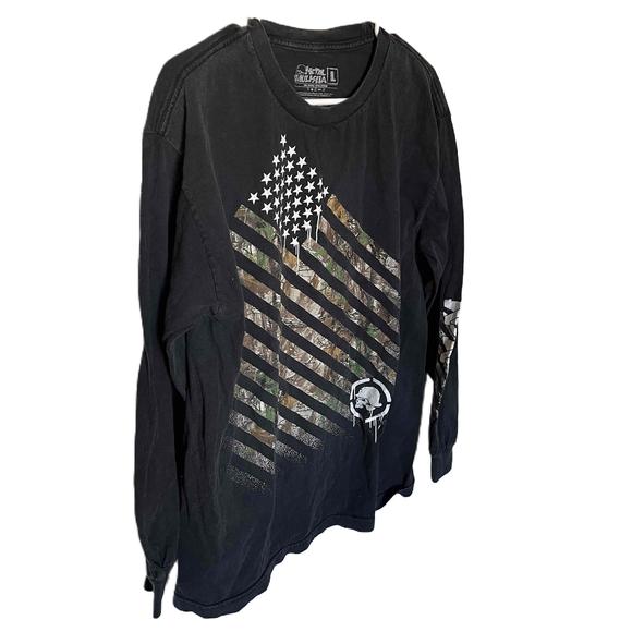 Metal Mulisha Size Large Black T Shirt American Flag Long Sleeve Cotton 90s - Picture 3 of 9